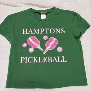 Hamptons Pickleball Preppy Cropped T-Shirt Girls Size 12 Never Worn Pink & Green